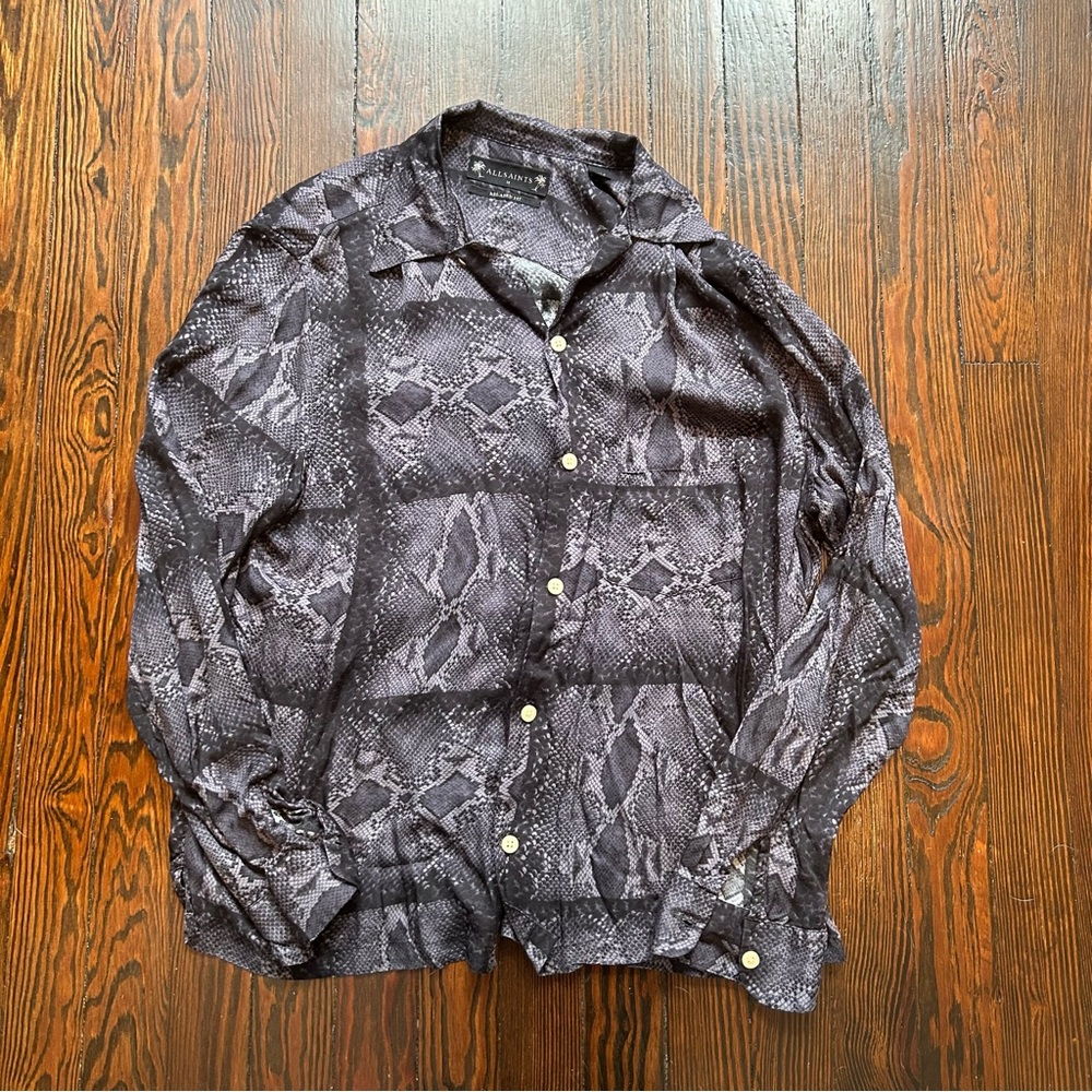 All Saints Gray and Black Lightweight Snake Shirt Black Mamba